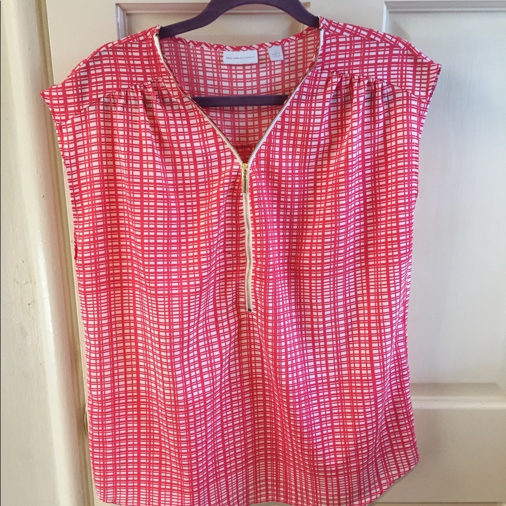 Coral and White Plaid Blouse